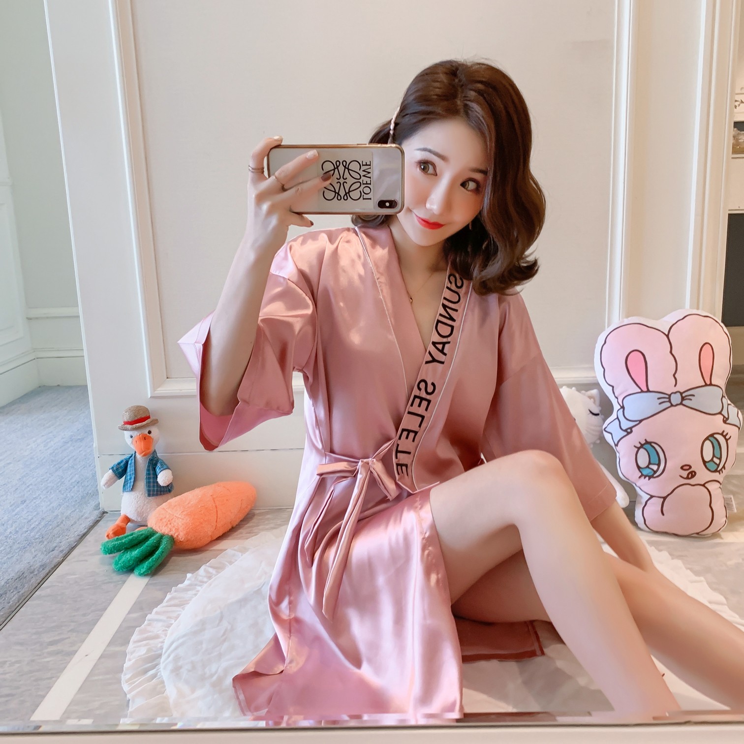 店睡衣女夏季睡袍冰丝薄款真丝绸白色性感春秋冬睡裙女士浴袍中长款