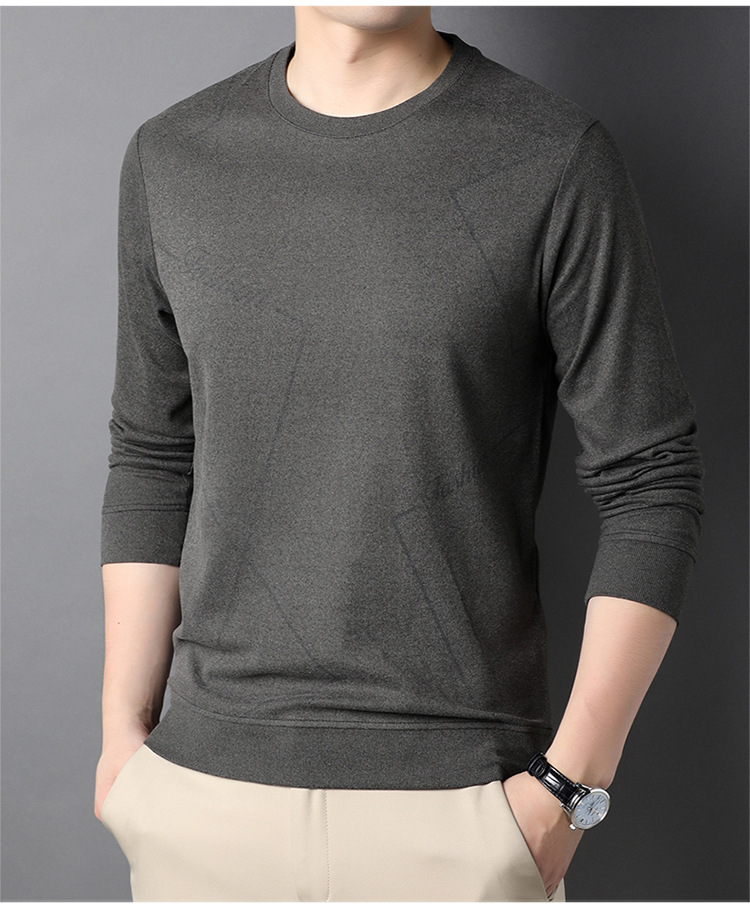虎都男装春季新款男士长袖t恤圆领薄款时尚休闲印花打底衫潮流上衣男