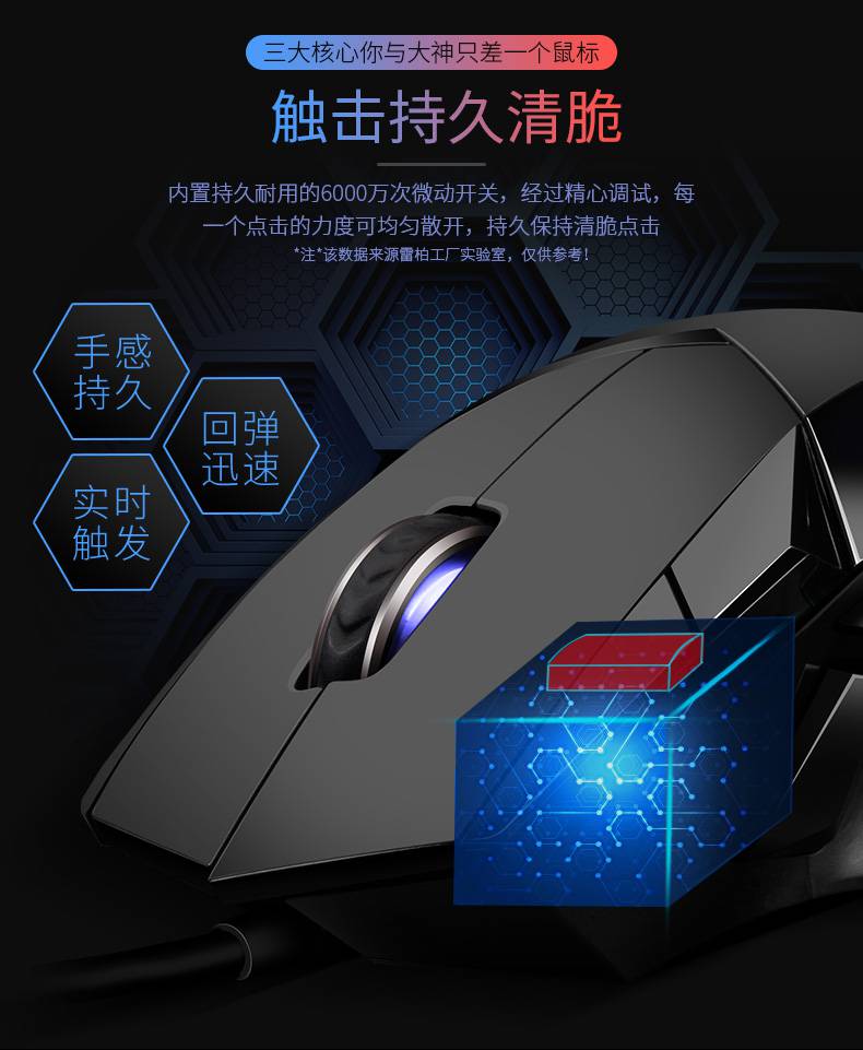 雷柏vt300游戏鼠标有线台式电脑吃鸡宏编程网吧lolcf电竞机械达威尔