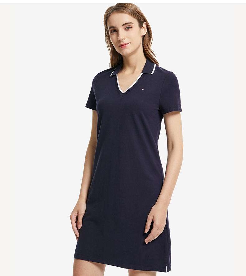 tommy 女装经典摩登雅致棉质休闲v型开襟针织连衣裙rm176j0859 黑色