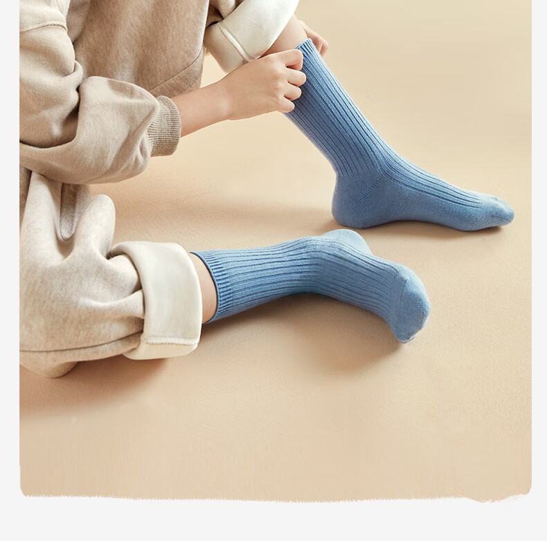 棉竹屋 儿童袜子秋冬款男童中筒袜纯棉防臭吸汗透气大童秋冬季男孩长