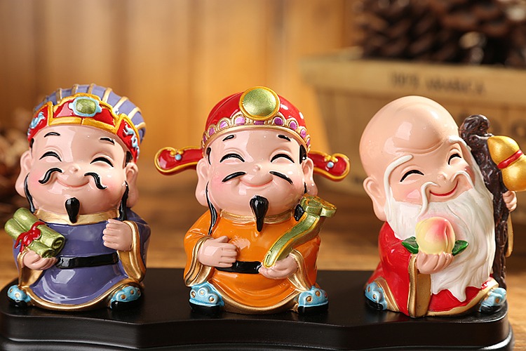 safebet 福禄寿三星财神公仔小摆件店铺开业家居汽车装饰品 9cm高带木