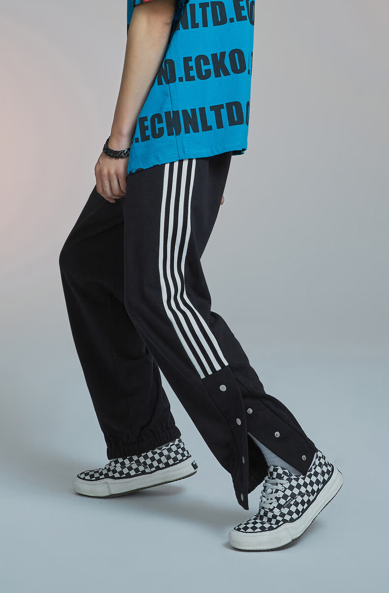 ecko犀牛休闲裤男潮牌2021夏季新款侧边脚口排扣宽松运动长裤 花灰色