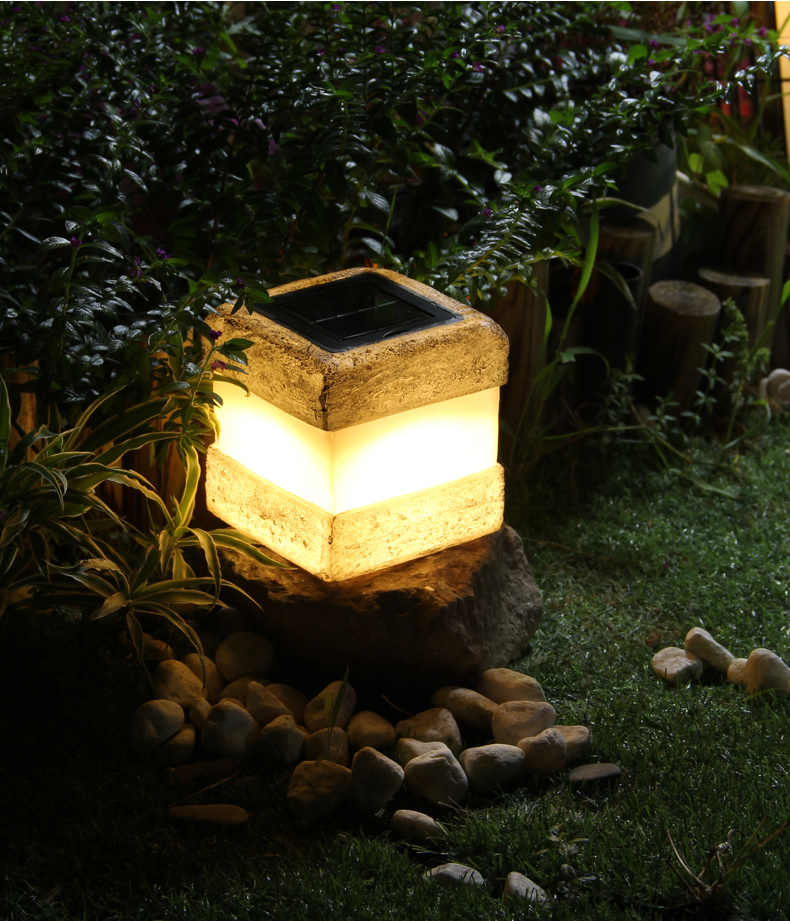 石头太阳能灯户外庭院别墅花园草坪室外楼梯台阶装饰灯 方形石头灯