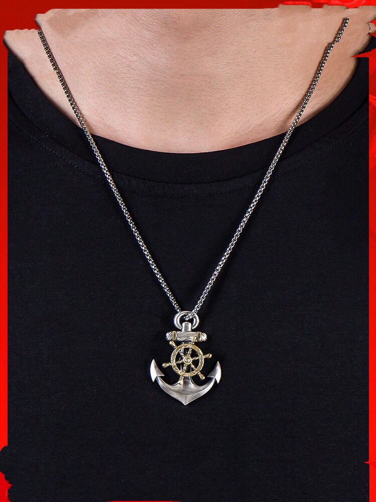 船锚s925银饰吊坠男士项链潮牌复古机关海军风挂件挂饰送男友 吊坠