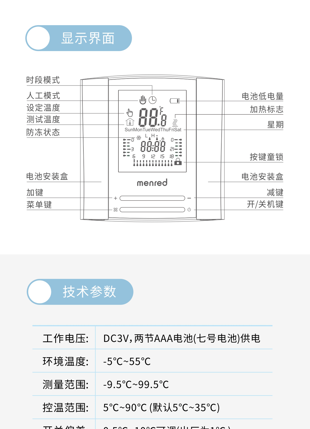 曼瑞德bell1壁挂炉专用温控器室温控制器有线bell1壁