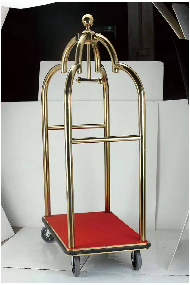 豪优锐酒店行李车不锈钢金顶车静音滑轮手推车大堂客人接待平板车可