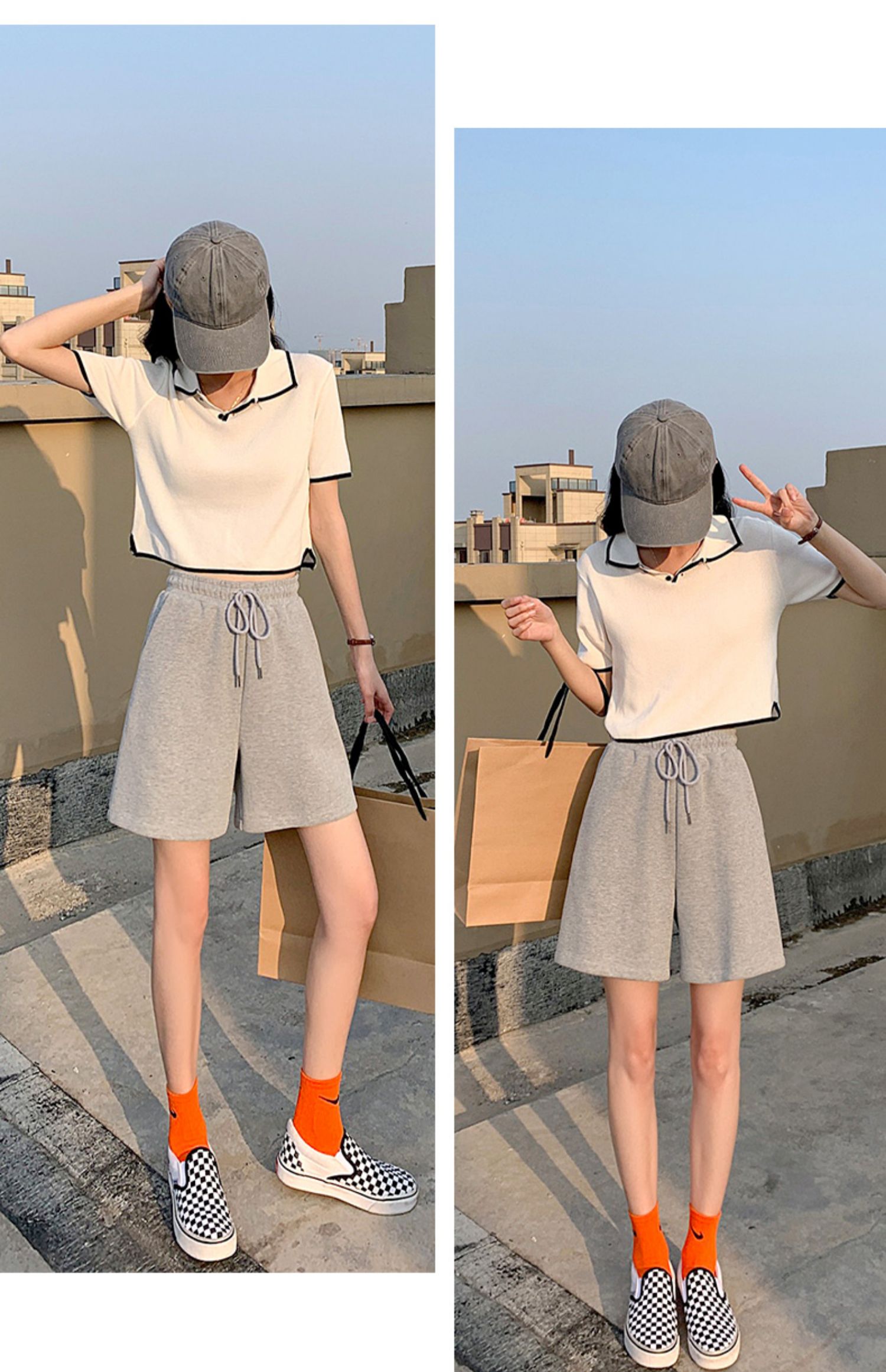 灰色运动短裤女夏季薄款5分半裤宽松高腰阔腿五分裤直筒港味中裤 灰色