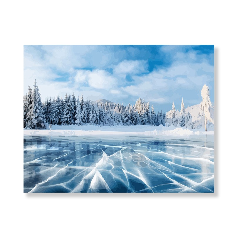 手工diy数字油画手绘上色填色油画北欧现代风景装饰画蓝色冰面2169405