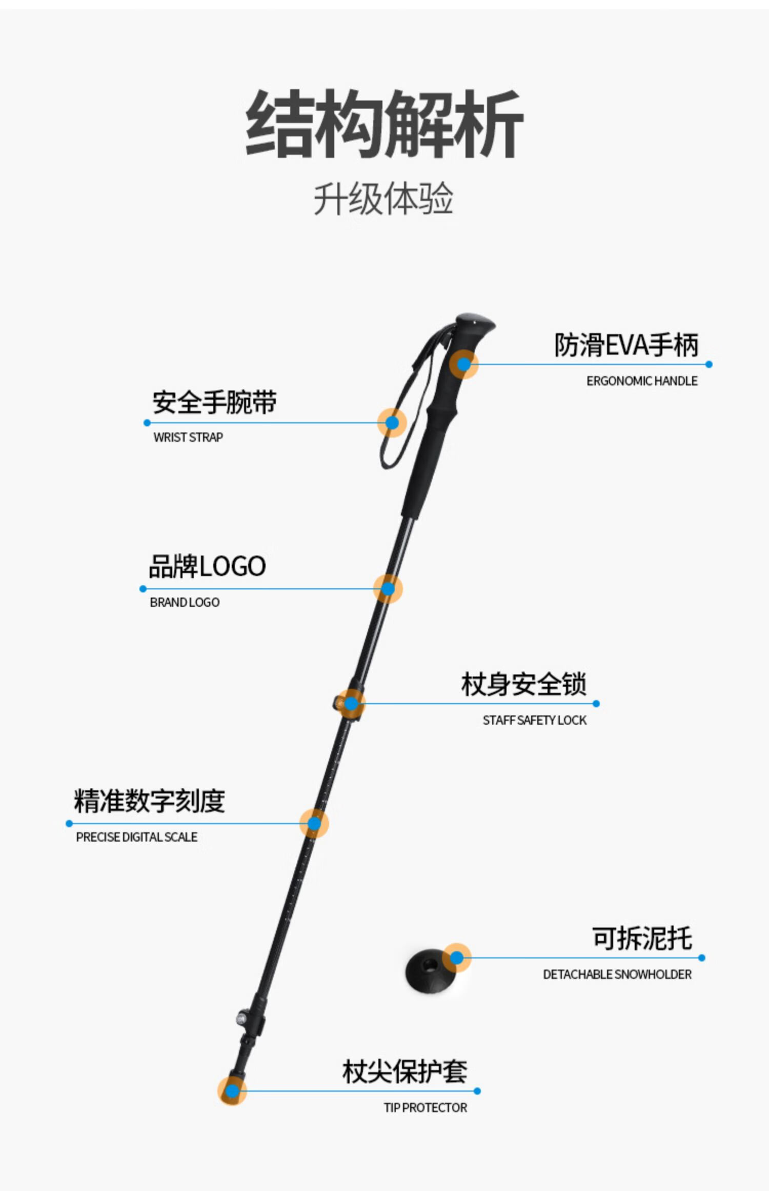 登山仗碳素超轻伸缩拐杖多功能行山手仗男女徒步防身爬山装备 a0w3n
