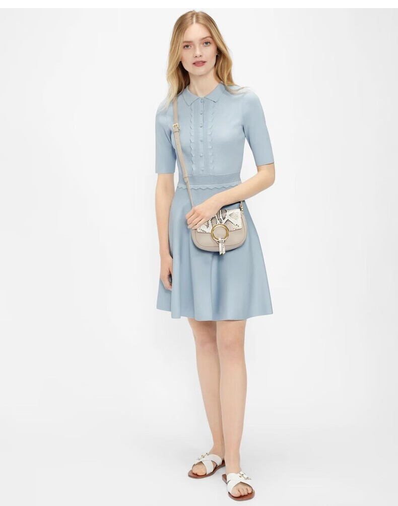 ted baker 2021春夏新品 女士甜美学院风花边polo裙连衣裙248232 浅