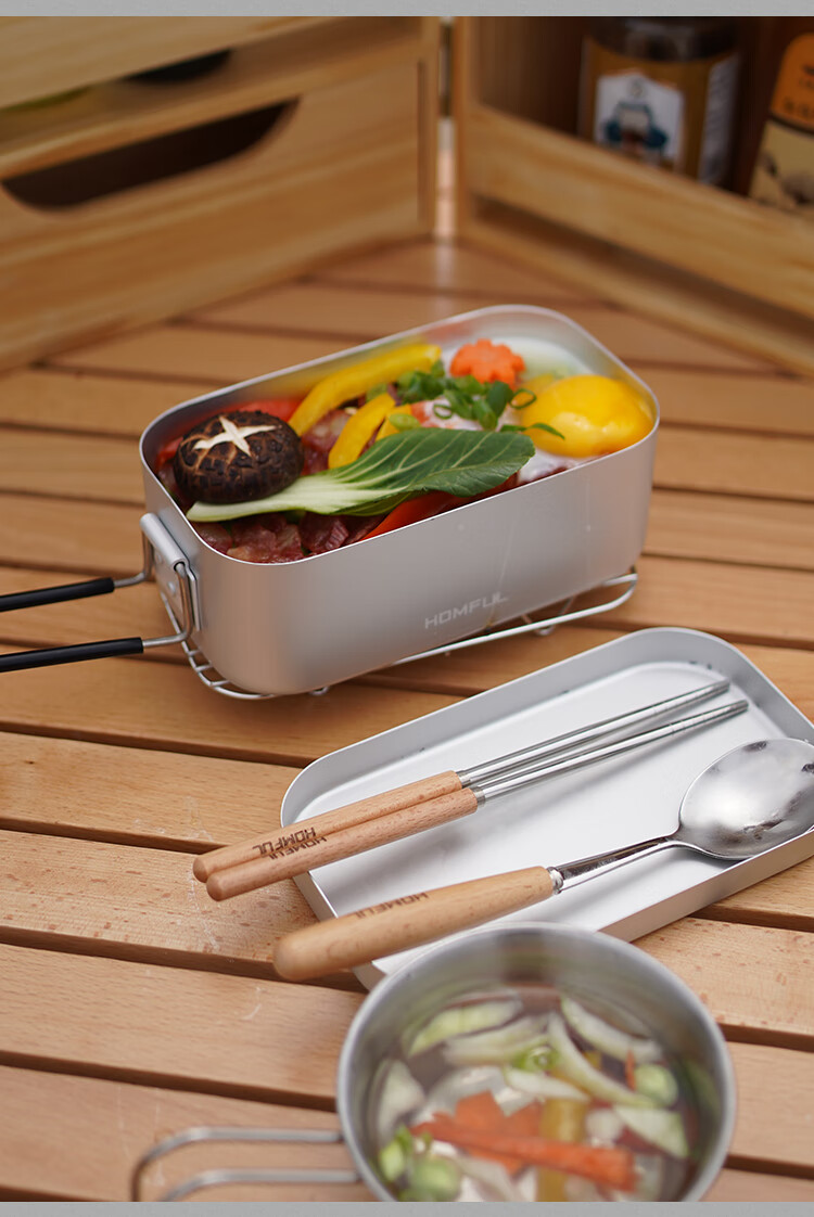 homful皓风户外饭盒蒸煮饭神器老式铝饭盒露营轻量复古日式便当盒饭盒