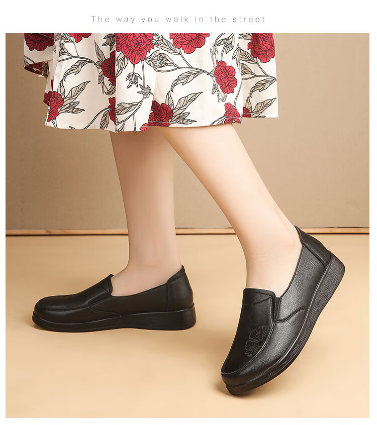 EGCHI Mom Shoes, Casual Top-Grain Leather, Soft-Soled Flats, Non-Slip Flat Walking Shoes, H2167, Black, Size 36 12