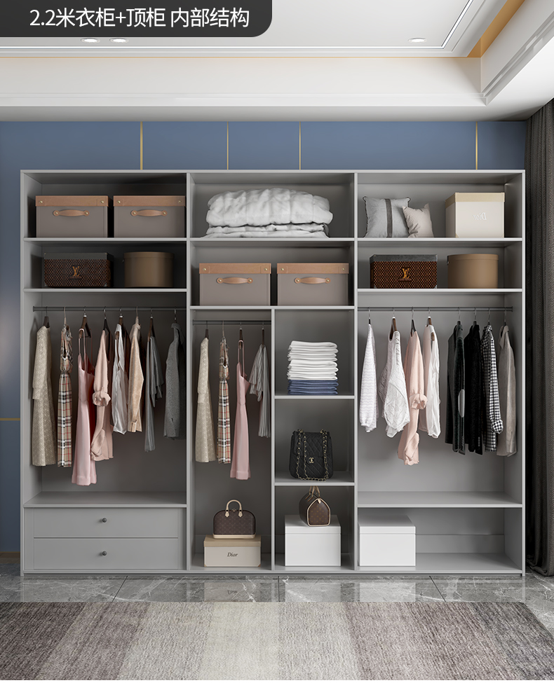 轻奢衣柜家用卧室经济型组合柜子到顶四六八门现代简约木质大衣橱16米