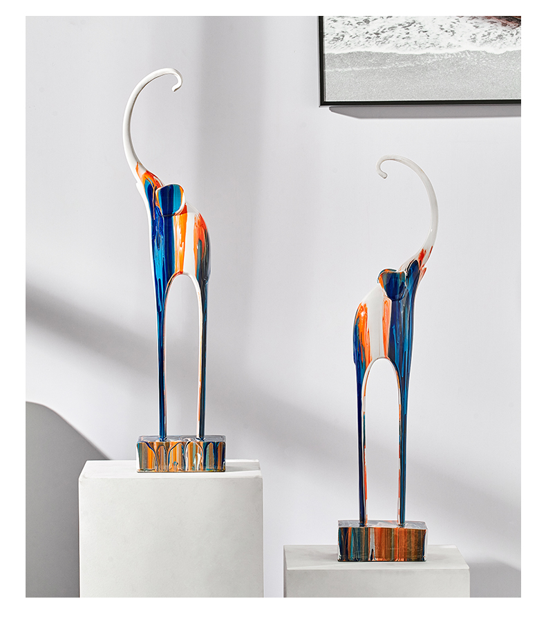 洁姿摆饰 新中式艺术创意迷彩大象玄关电视柜办公室客厅摆件工艺品