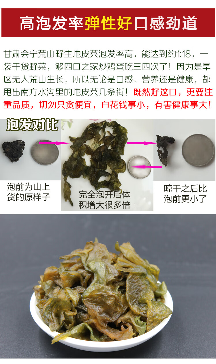 甘肃地软地皮菜野生免洗干货地衣菜新鲜地木耳地达菜特产地耳200g