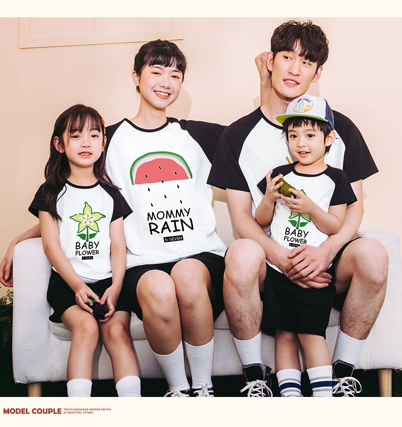 母女装亲子装t恤夏天新款潮一家三口装洋气母子装夏款短袖白色童140