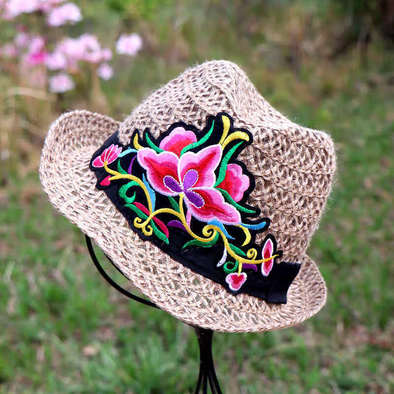 喜圣多新品春夏镂空绣花礼帽云南民族风棉麻绣花小礼帽春夏镂空绣花帽