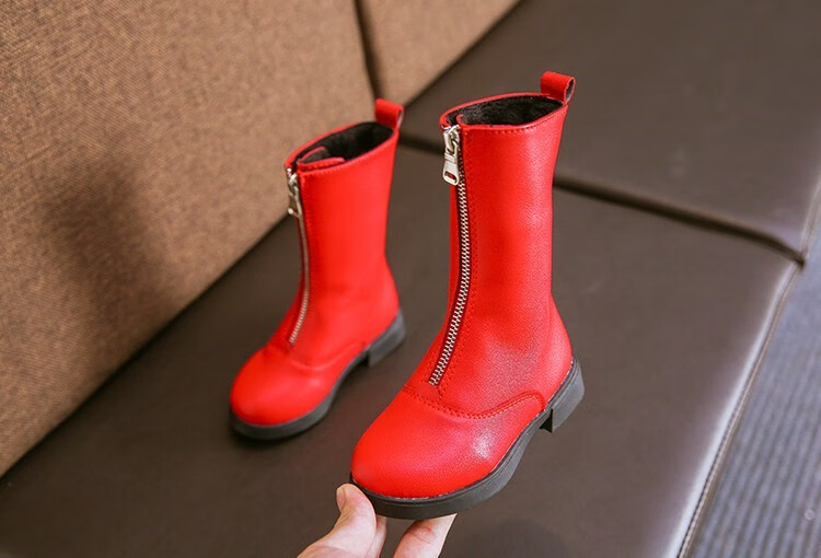 小孩子学生帆布鞋靴子9板鞋4女童5男童6女孩7红色中高筒长靴8岁秋