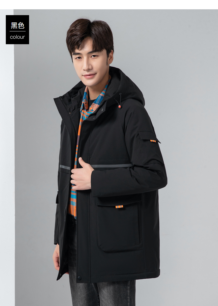 雪中飞羽绒服男2021年冬季新款中长款青年时尚休闲外套男装 黑色8056
