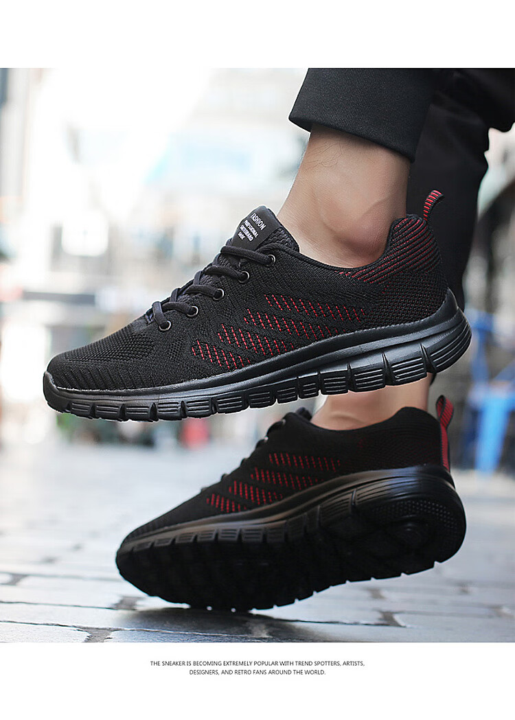 男鞋2021新款夏季透气休闲鞋子男士跑步鞋全黑色网面运动鞋男9022黑白