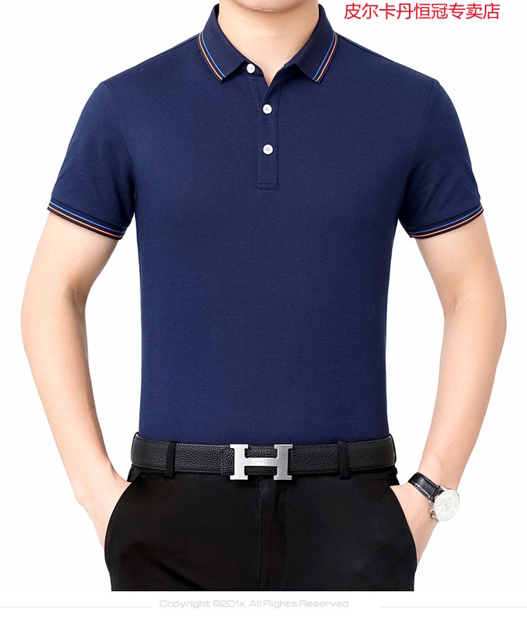 法国皮尔卡丹官方新品男士短袖t恤翻领新款男装桑蚕丝t恤衫冰丝中年