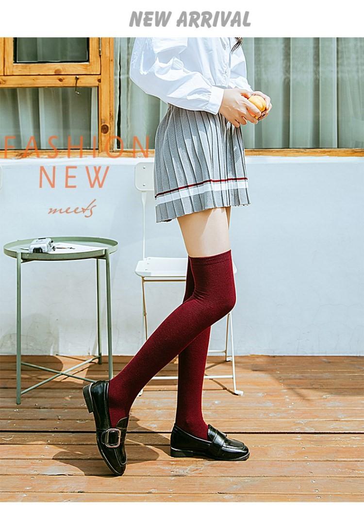 浪莎白色过膝校服袜女中长款网球袜高腰护膝长筒袜秋冬学生袜子大童秋