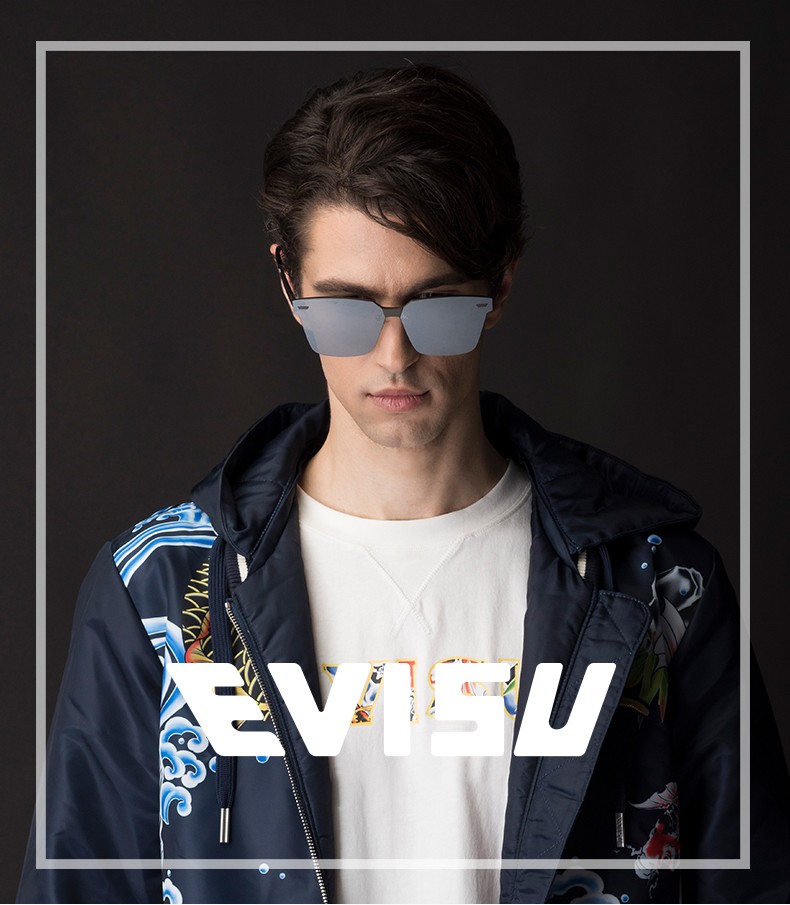 evisu惠美寿新款太阳镜男女无框墨镜时尚潮流大镜面开车专用防晒2060