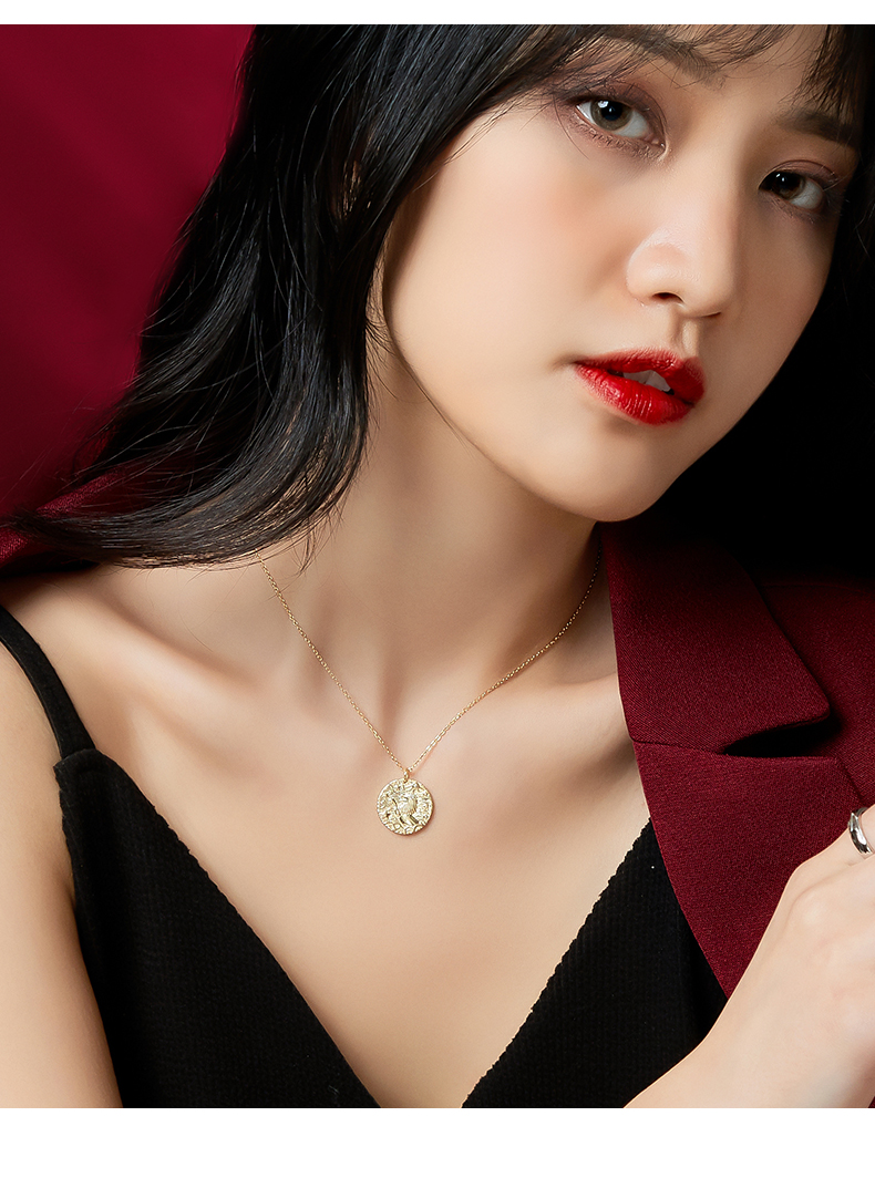 宝仕哲高端珠宝品牌幸运币项链女镀彩金色锁骨链金硬币圆牌吊坠七夕