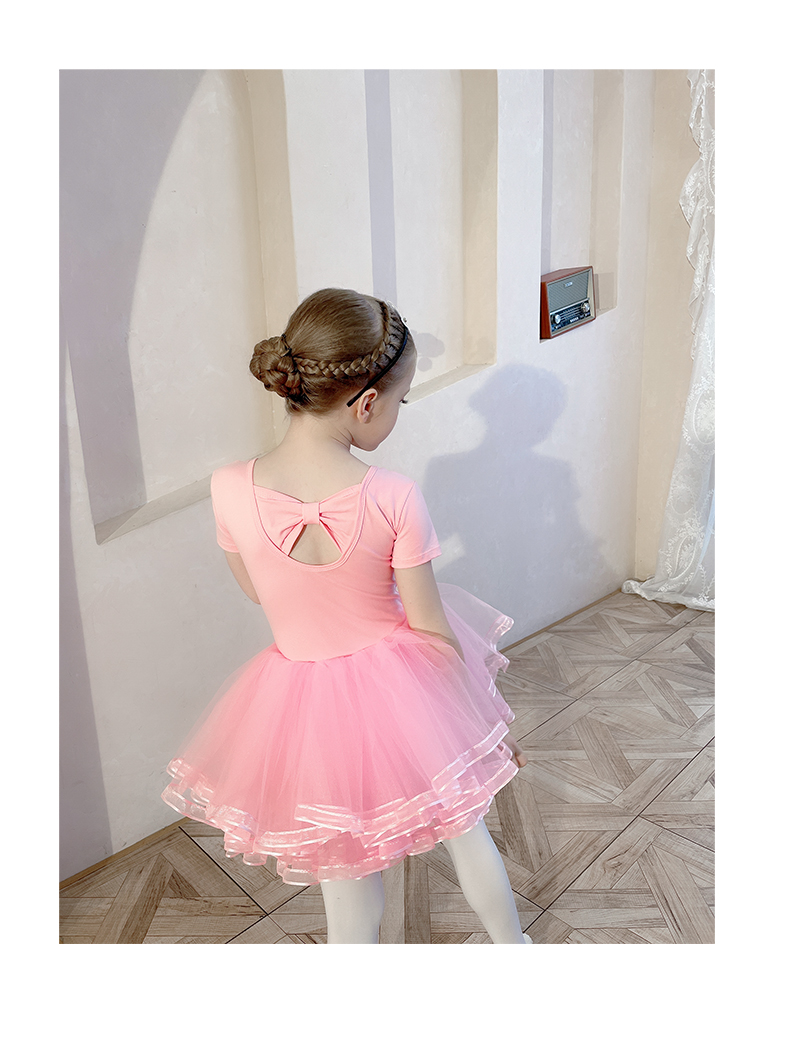 儿童舞蹈服夏季短袖粉色女童练功服幼儿芭蕾舞裙考级分体套装纱裙粉色