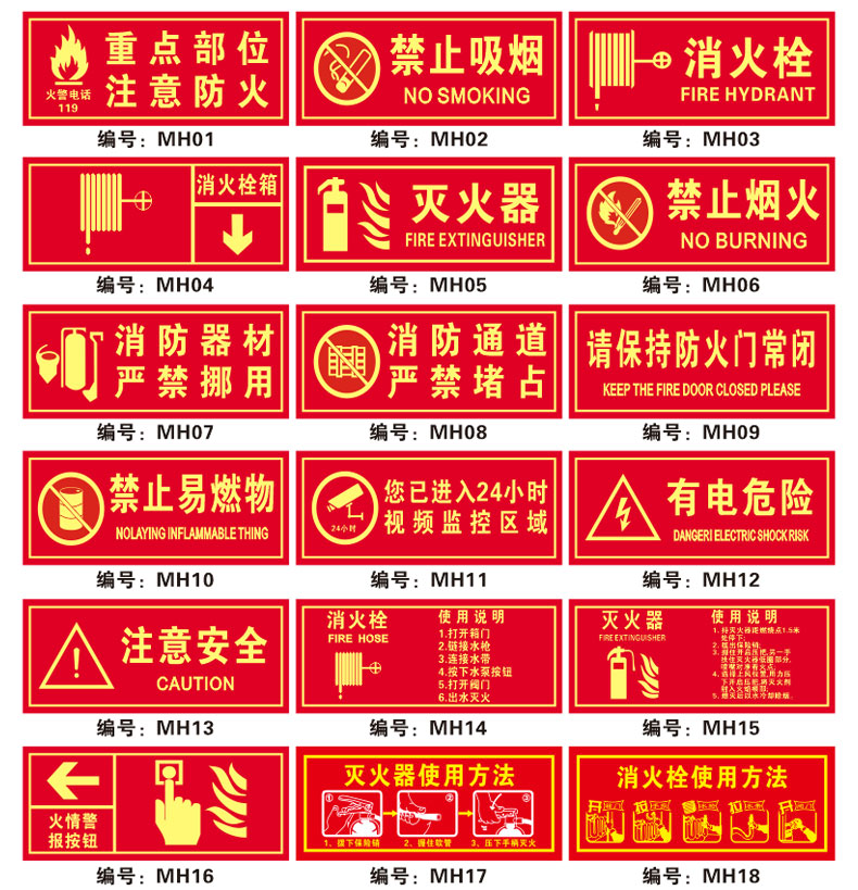 梦倾城 灭火器放置点标识牌消火栓使用方法说明贴纸消防安全检查警示