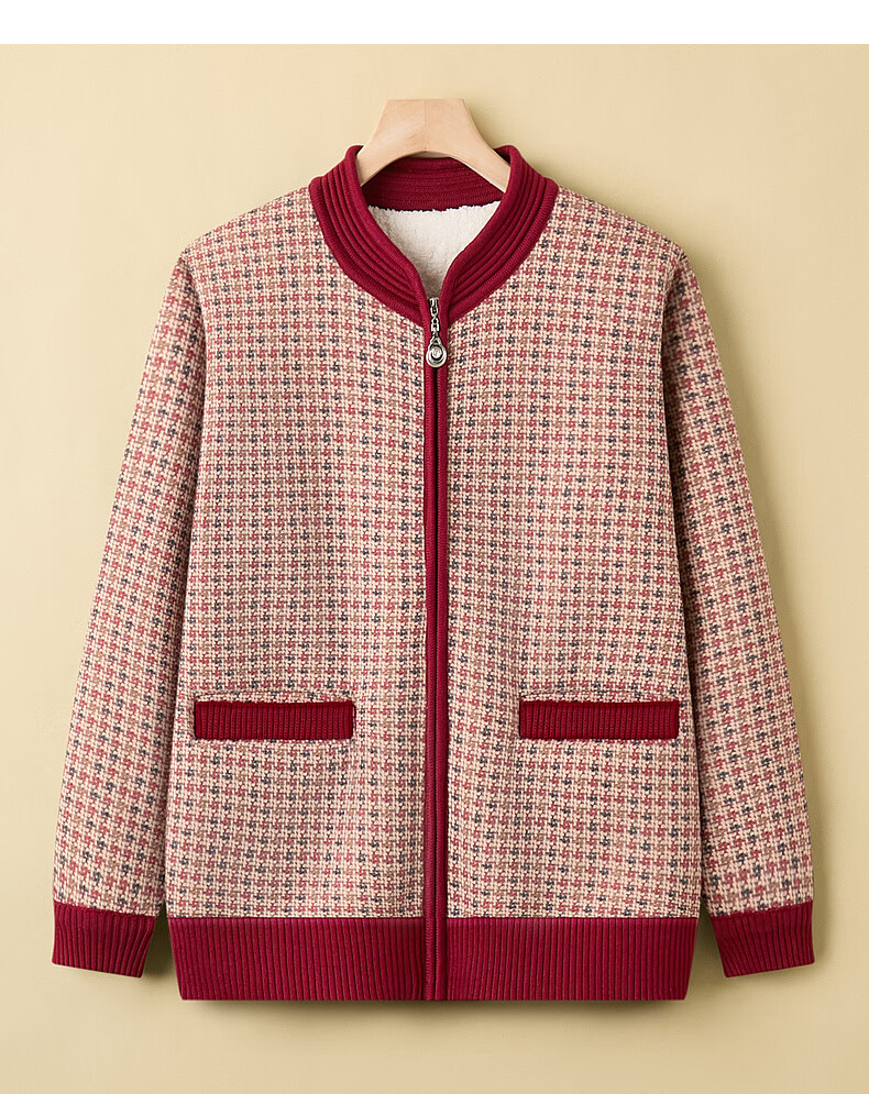 Fengxiao Grandma Style 2025 New Winter Coat Elderly Women's Fleece Warm Knitted Sweater Mom's Pullover 14