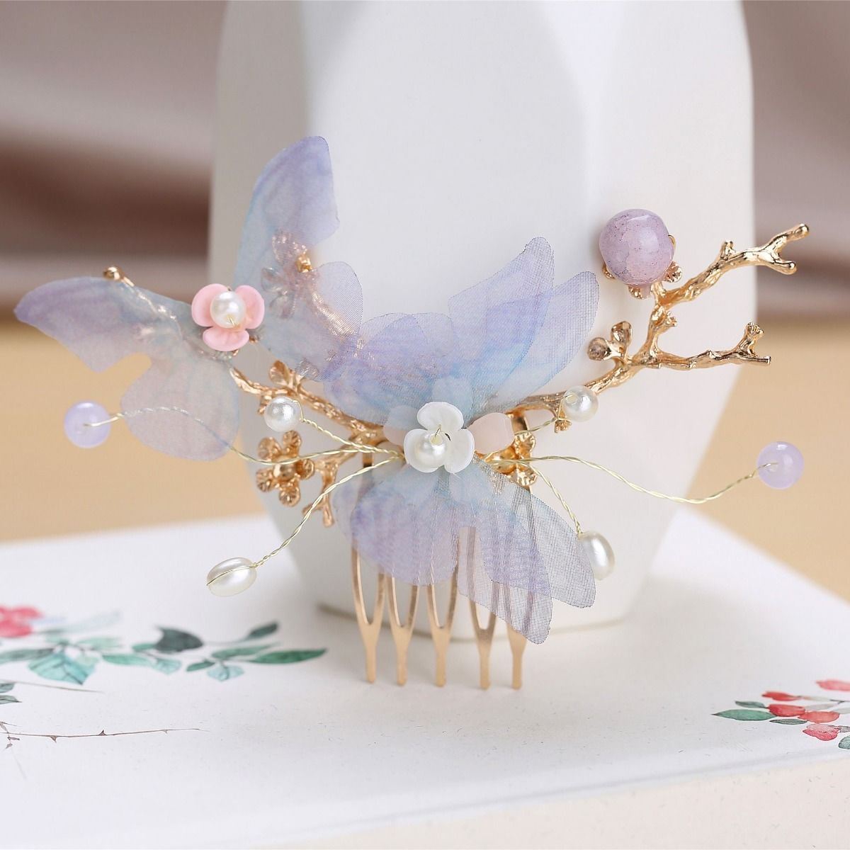 朋趣古风头饰发簪发簪套装女生汉服古代明制表演仙气流苏步摇发饰蓝布