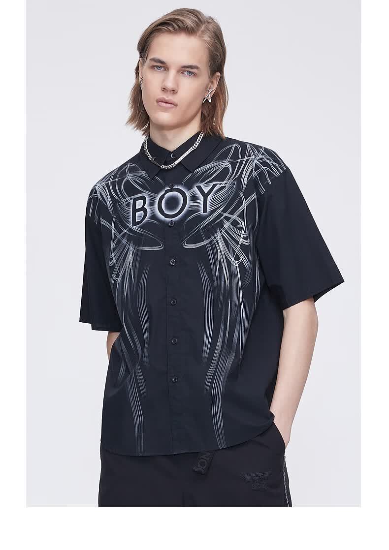 boylondon旗舰新品粉笔线性画字母印花短袖衬衫t40902黑色尺码偏大请