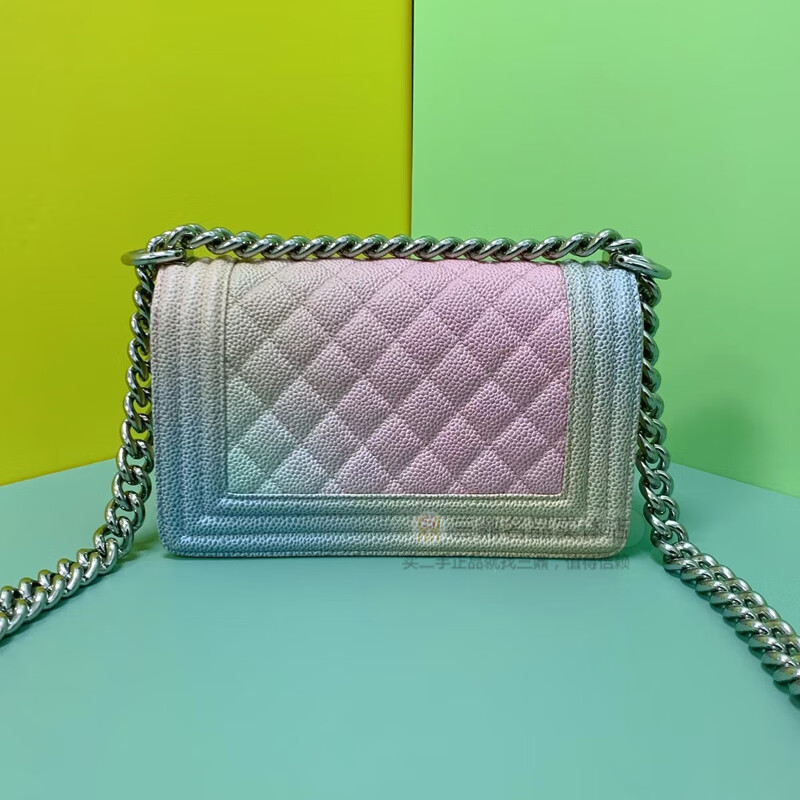 【二手95新】香奈儿(chanel)leboy小号幻彩渐变彩虹色手提单肩斜挎包