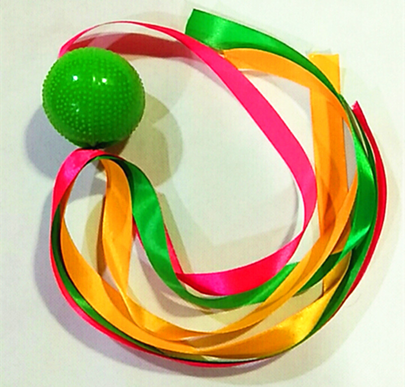 柔力球硅胶软球带颗粒绿色红色彩虹飘带彩带球6mm便拆装彩纱长绸 橘红