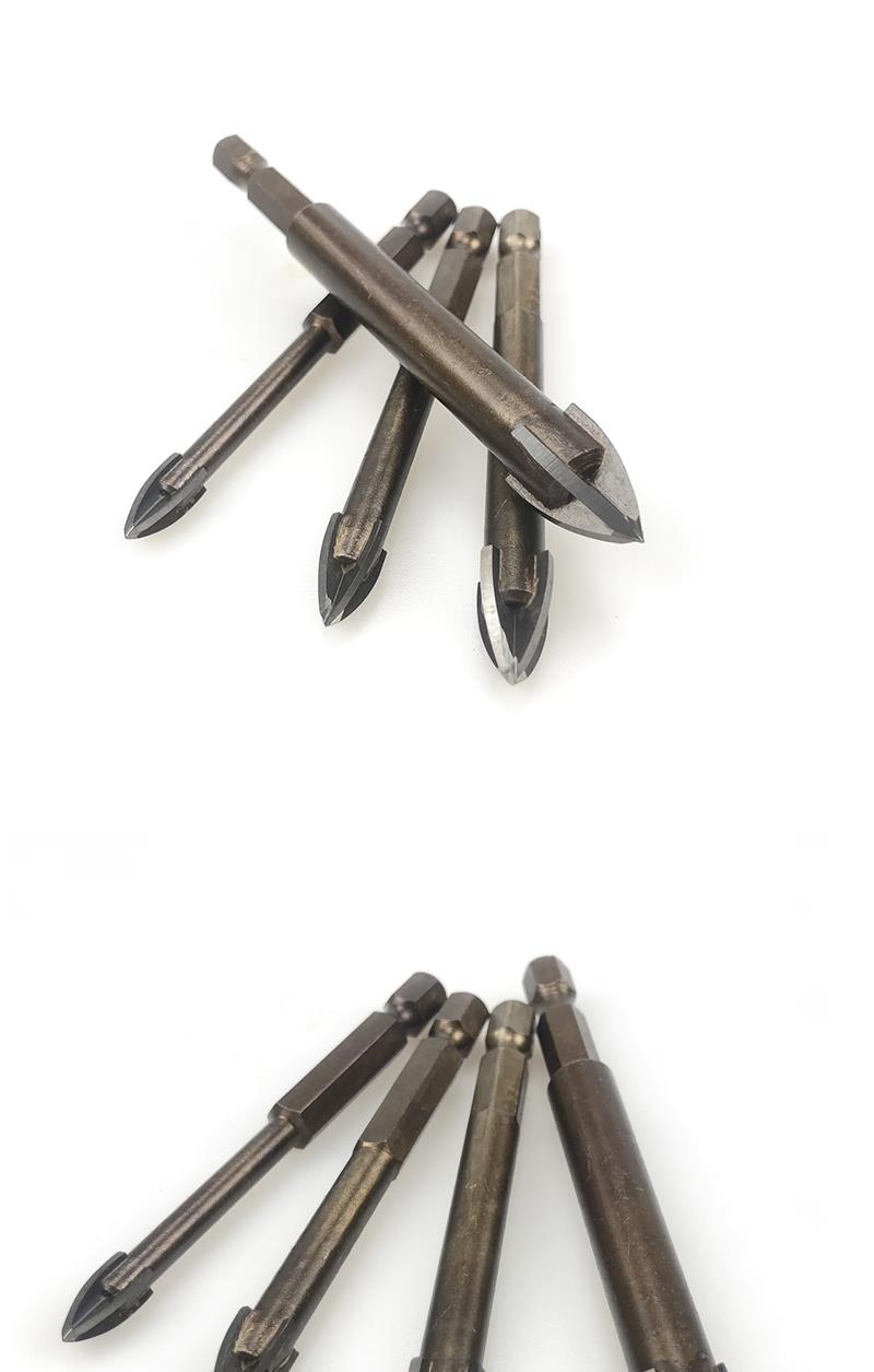 多功能瓷砖陶瓷玻璃混凝土墙壁手电钻三角合金钻头六角柄开孔十字