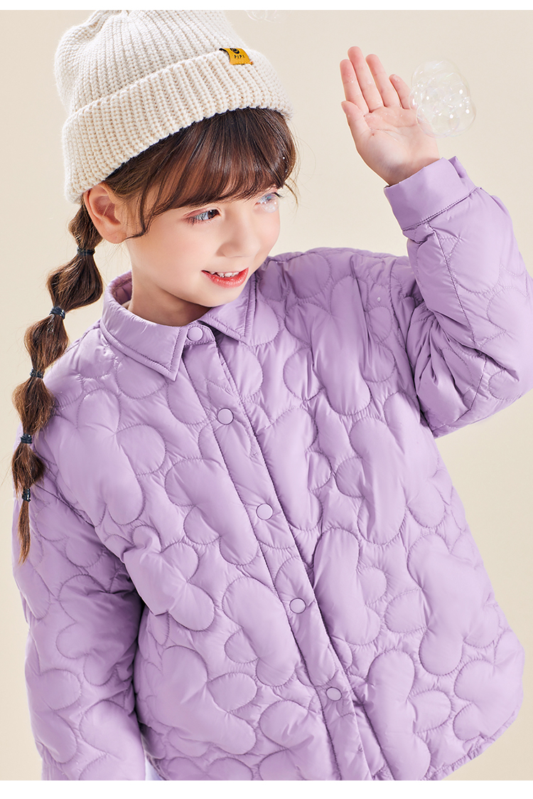 minipeace太平鸟女童轻薄羽绒服短款衬衫秋冬紫色保暖羽绒服内胆紫色