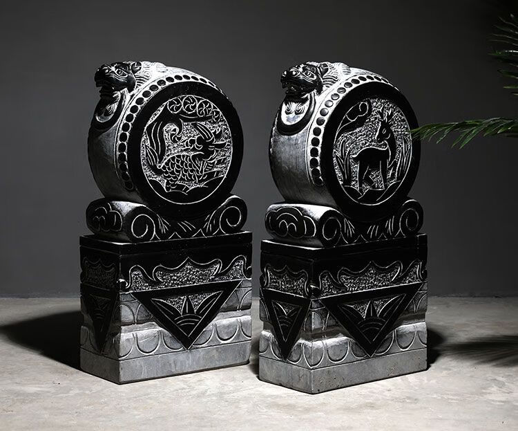 石狮子 大门小石狮子门口石狮摆件石雕门墩抱鼓石一对家用青石仿古