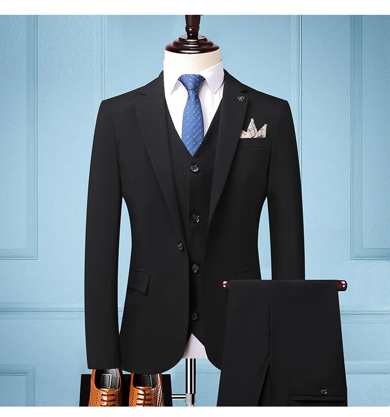 培蒙西服男套装可选三件套秋冬新款小西装伴郎新郎结婚服 深灰色