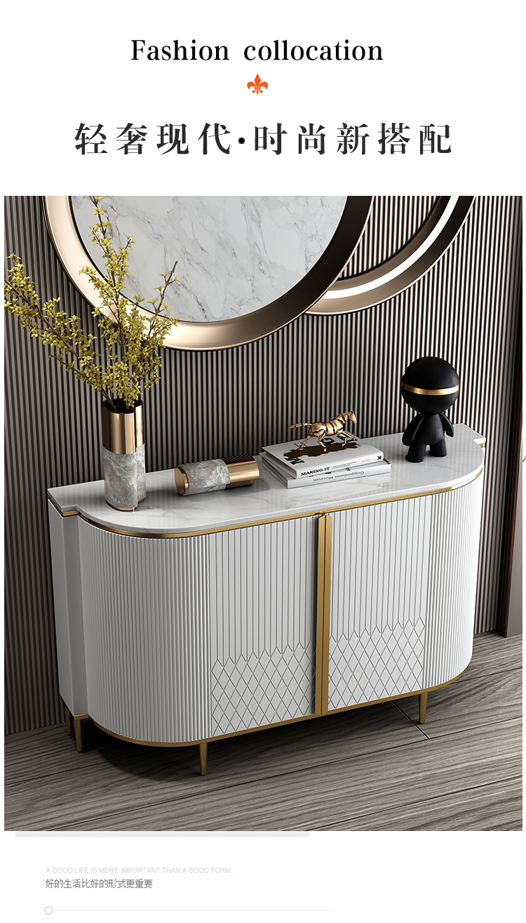 餐边柜玄关柜意式轻奢大理石玄关柜现代简约客厅餐边柜装饰靠墙柜门厅
