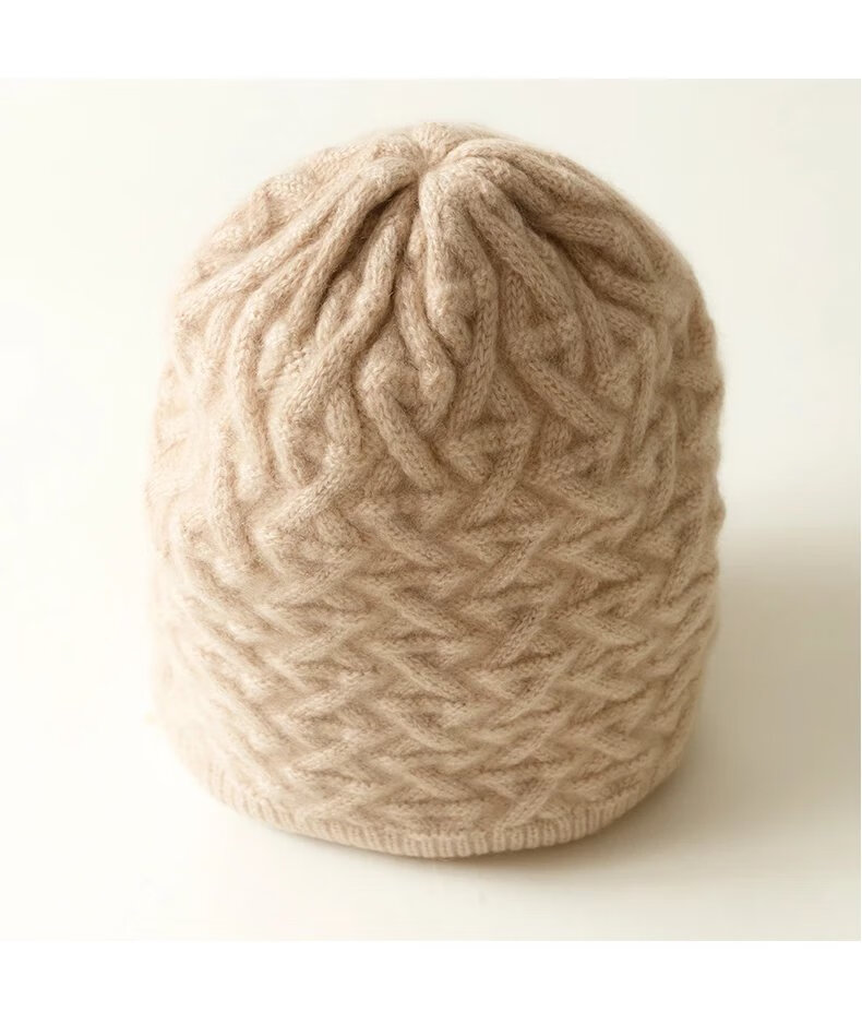 内蒙古产纯羊绒绞花帽子秋冬针织翻边男女羊绒帽加厚保暖护耳休闲包头