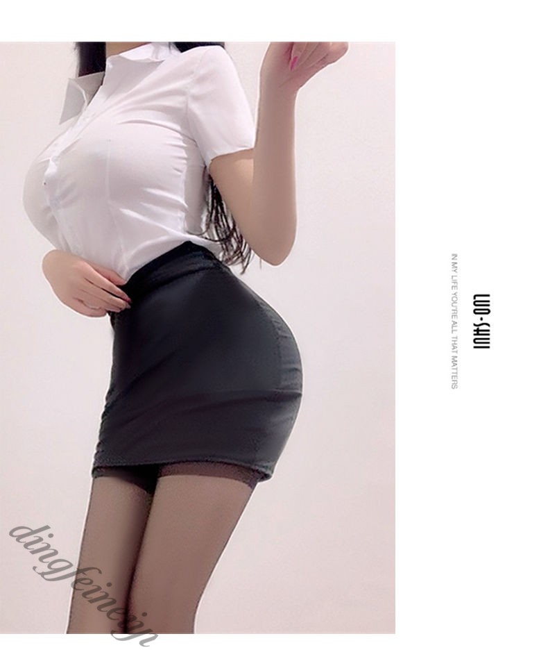 情绪制服教师大码老师性感套装包臀裙ol秘书办公室内衣白衬衫黑短裙送