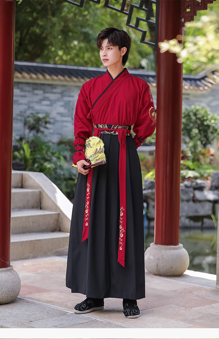 中国风秋季改良明制武侠风汉服男装古风古装侠客书生套装 【f款】黑红