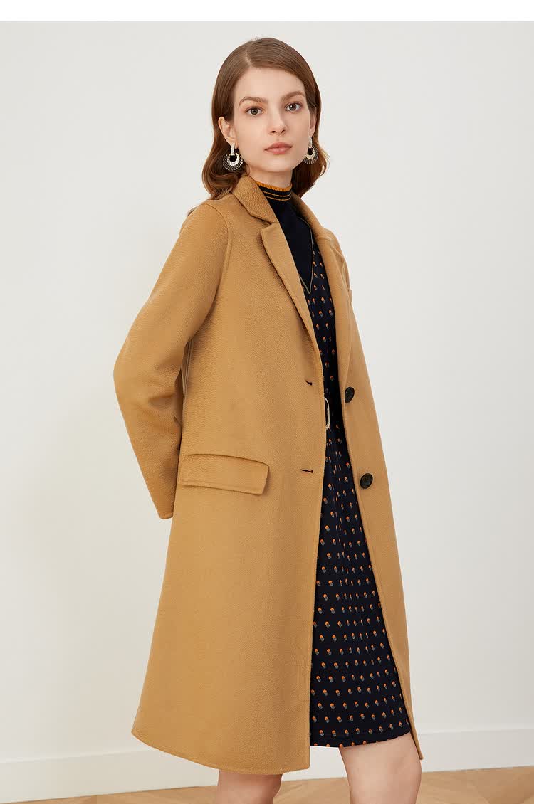 影儿yiner音儿女装2021冬季新款气质修身毛呢外套 驼色 36