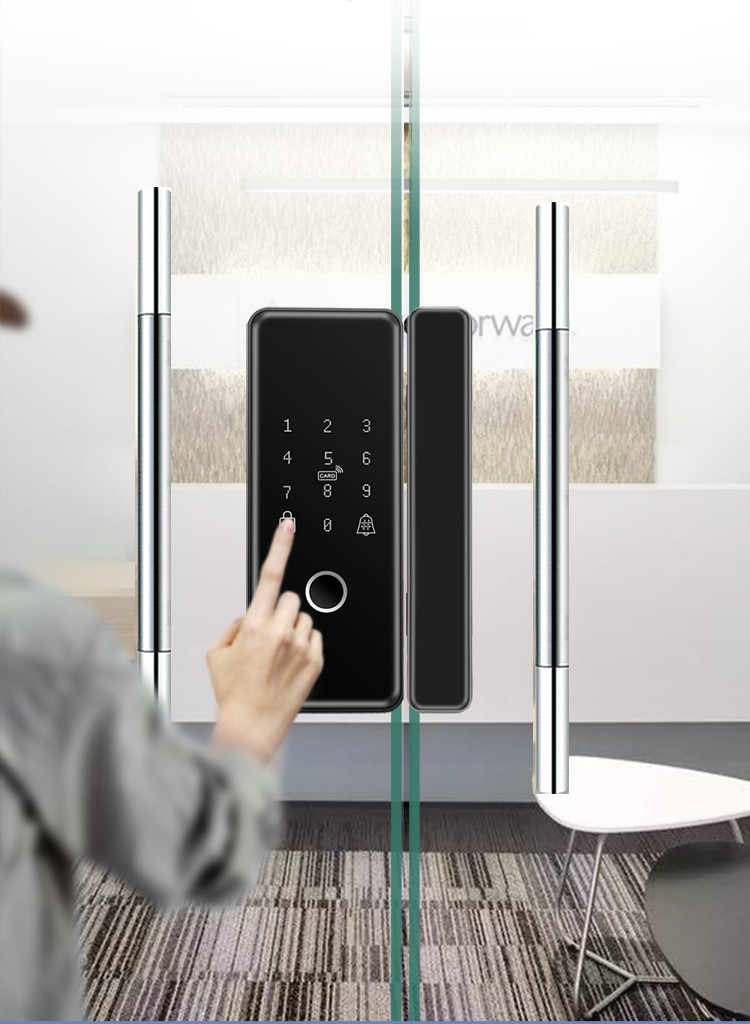 cohe指纹锁办公玻璃门智能锁商铺玻璃门禁锁单开双开门免打孔小程序