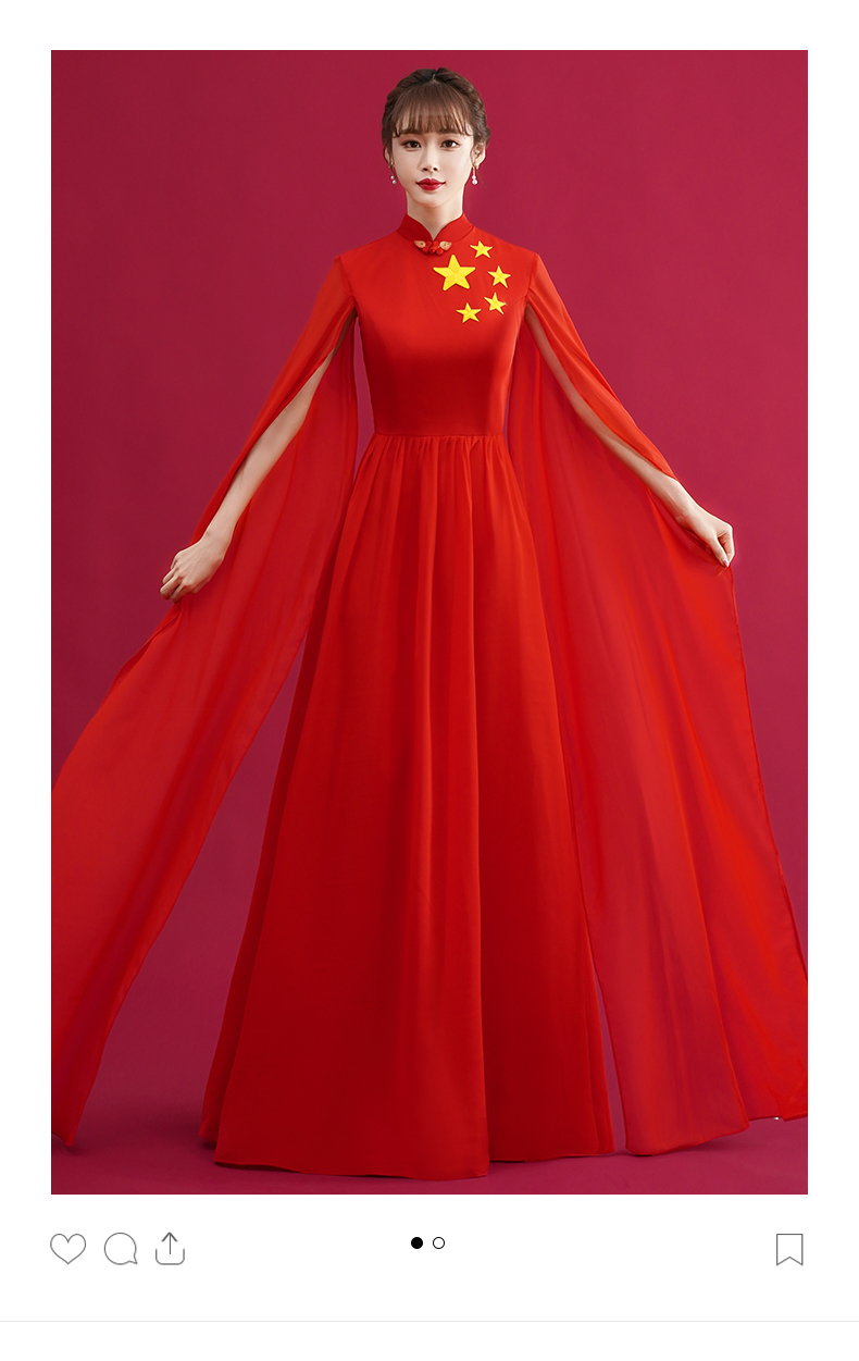 悦诗春沐红歌合唱团演出服女长裙舞台朗诵表演服装大合唱指挥主持礼服