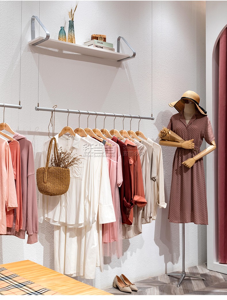 服装店墙壁挂架上墙货架女装店铺墙上置物架银色陈列架铁艺展示架 ys