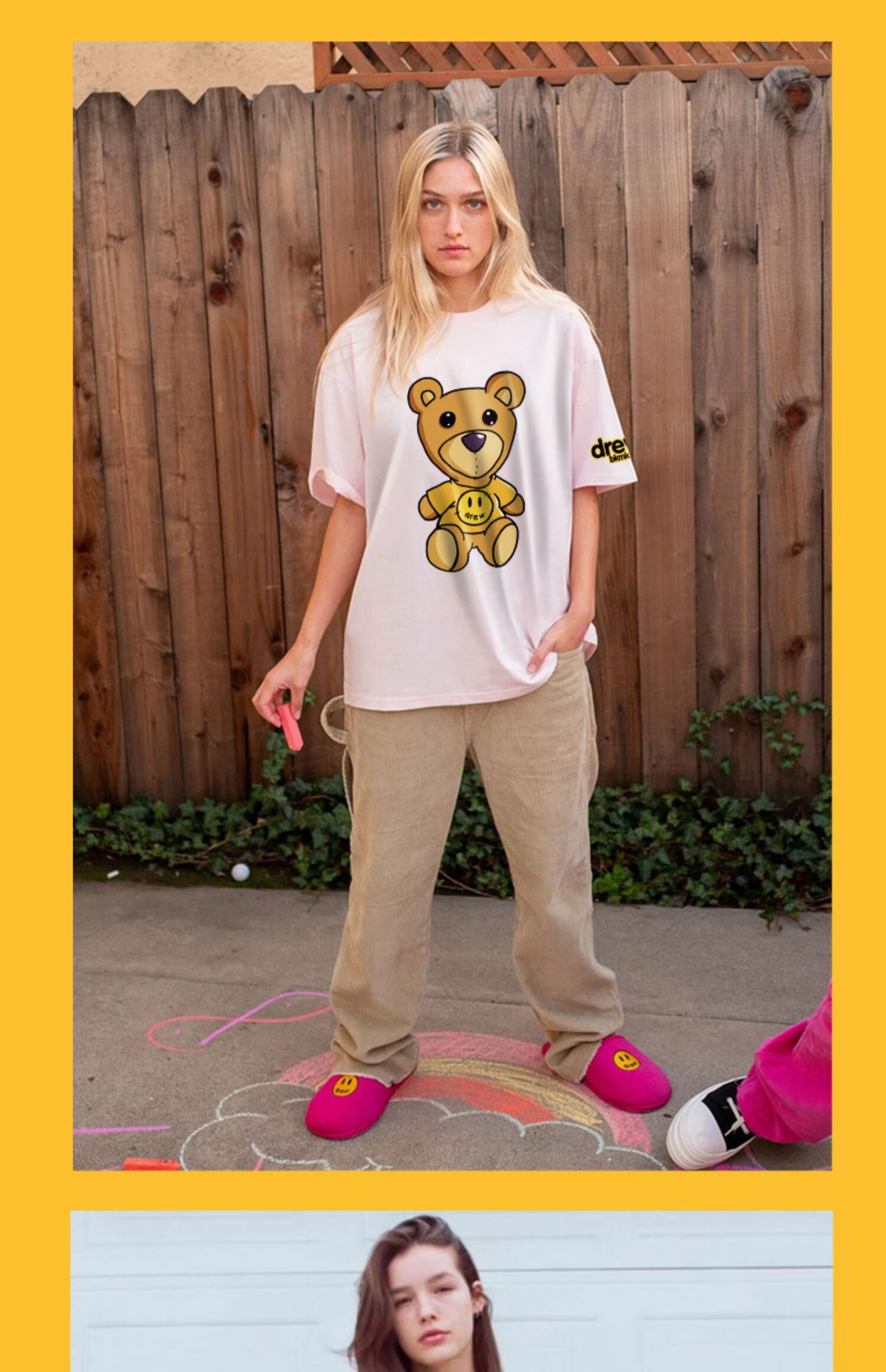 drew house mascot笑脸小熊网红情侣男女同款fog百搭宽松短袖t恤