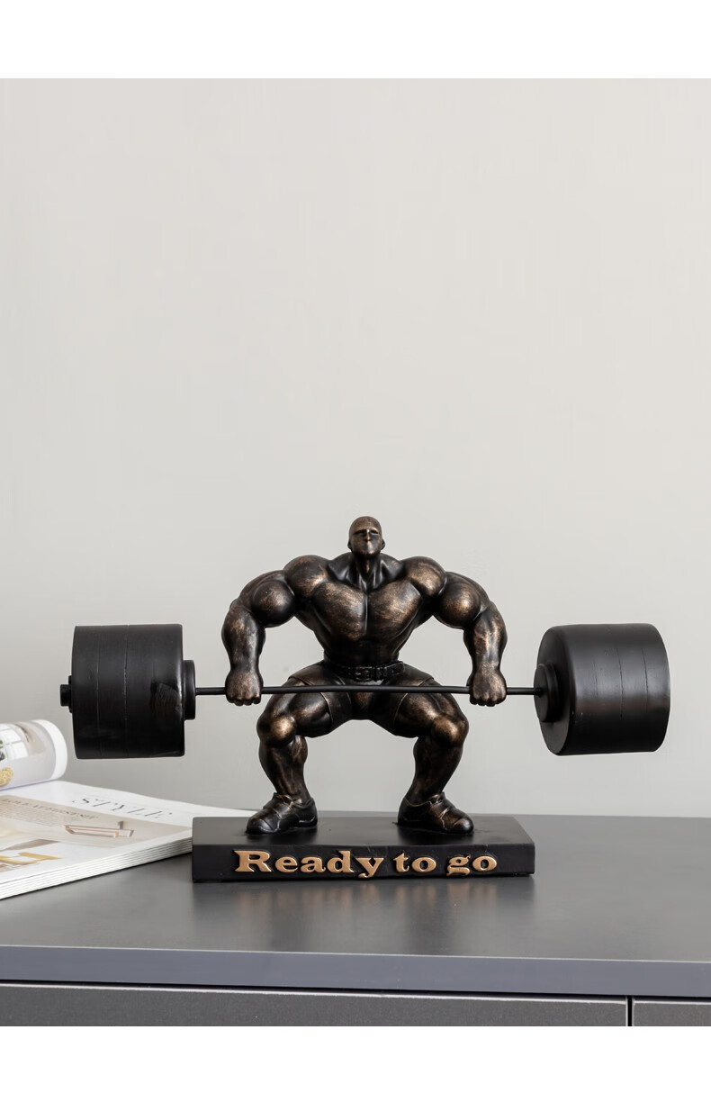 现代肌肉男举重健美运动员人物简约雕塑象树脂桌面健美健身房摆件